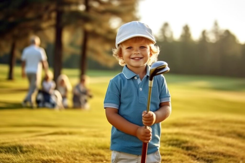 kid playing golf in nature